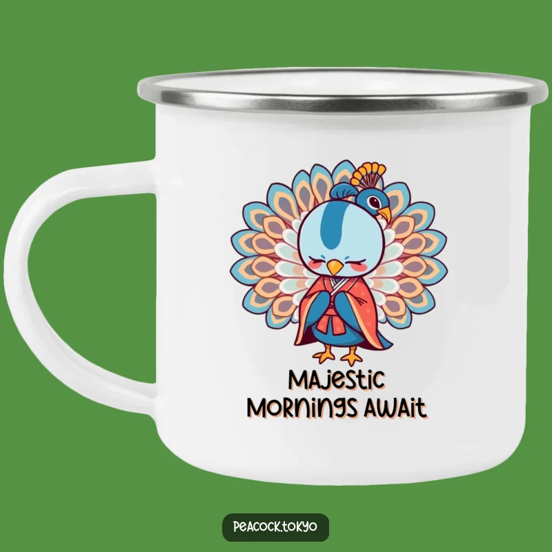 Funny Stylised Peacock Kimono Camping Mug - Elegant Humorous Outdoor Gear