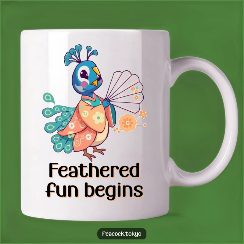 Funny Whimsical Peacock Fan Mug - Festive Humorous Gift for Joyful People