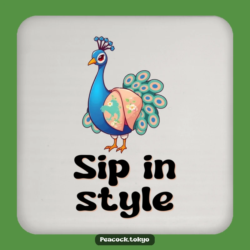 Funny Peacock Kimono Coaster Set: Artistic Decor for Humorous Table Protection