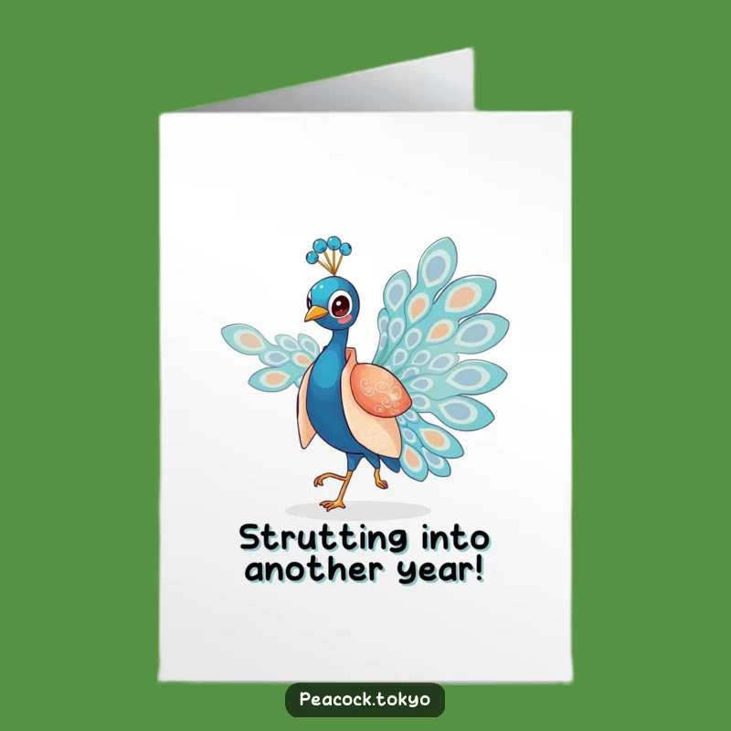 Free Printable Birthday Card: Elegant Peacock Kimono Strut for a Stylish Celebration