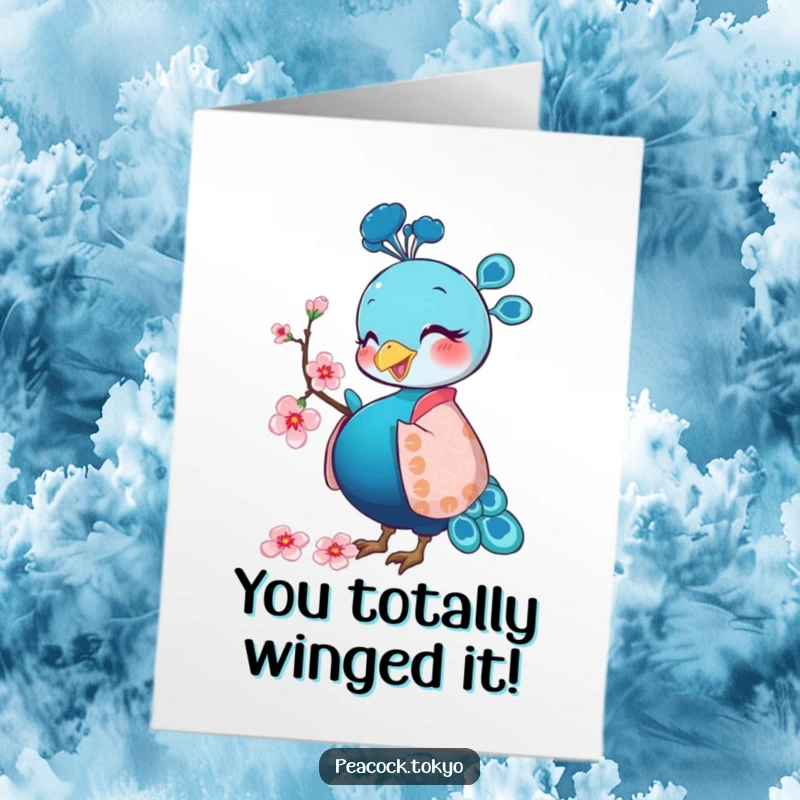 Free Printable Congratulations Card: Stylized peacock in a formal kimono bowing, conveying sophisticated best wishes.