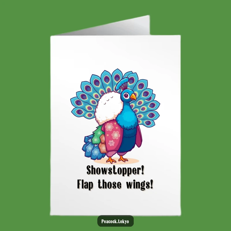 Free Printable Congratulations Card: Peacock Kimono Fanning Feathers - Funny Downloadable Art for Success