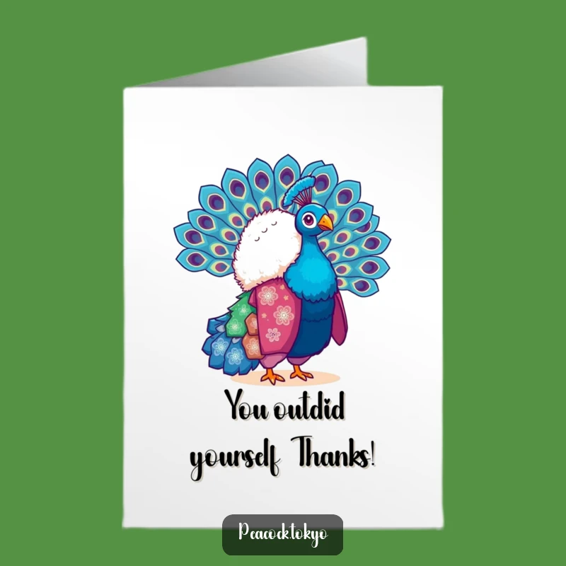 Free Printable Thank You Card: Peacock Kimono Fanning Feathers - Express Thanks with Funny Downloadable Art