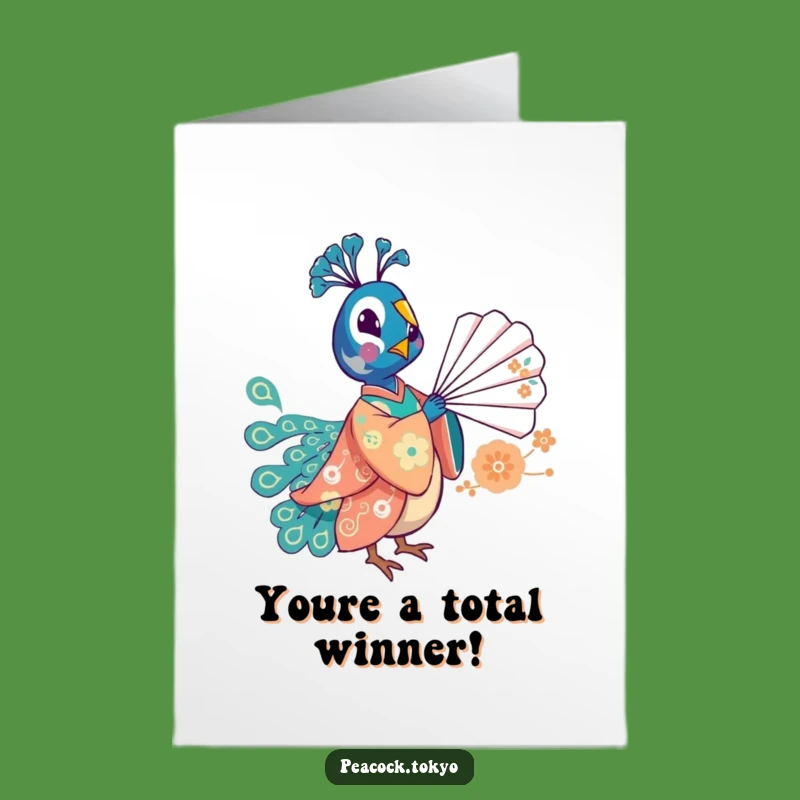 Free Printable Thank You Card: Whimsical Peacock Kimono Fan Balance for Your Gratitude